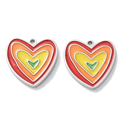 Разноцветный 304 прелести нержавеющей стали, с эмалью, шарма сердца, красочный, 14x14x1.5 мм, отверстие : 1 мм