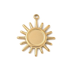 Настоящее золото 18K 304 Настройки кабошон из нержавеющей стали кулон, ионное покрытие (ip), солнечные чары, реальный 18 k позолоченный, лоток : 8 мм, 22x19.5x2 мм, отверстие : 1.6 мм