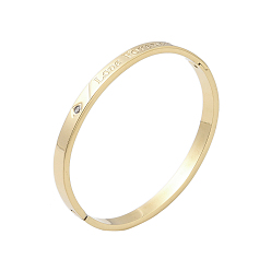 Золотой Ионное покрытие (IP) 304 браслеты на шарнирах из нержавеющей стали с микропаве из прозрачного циркония, любовь навсегда браслеты, золотые, внутренний диаметр: 2-3/8x1-7/8 дюйм (5.9x4.9 см)