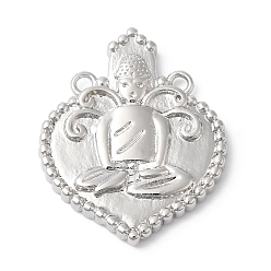 Платина Экологически чистые подвески из латуни с гальванопокрытием, долговечный, без свинца и без кадмия, сердце с шармом Будды, платина, 21x17x2.5 мм, отверстие : 1 мм