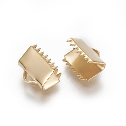 Золотой 304 концы обжимные ленты нержавеющие, прямоугольные, золотые, 9x10.5 мм, отверстие : 1.4 мм