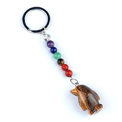 Тигровый глаз Брелок с тигровым глазом, с кварцевым резонатором, аметист, ляпис, авантюрин, красный агат, красная яшма, пингвин, 11 см