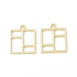 Light Gold Rack Plating Alloy  Square with Rectangle Pattern Open Back Bezel Pendants, For DIY UV Resin, Epoxy Resin, Pressed Flower Jewelry,  Cadmium Free & Nickel Free & Lead Free , Light Gold, 23x19x2mm, Hole: 2mm