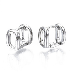 Платинированный Латунные серьги обруча, прямоугольные, Реальная платина, 10x10x7 мм, штифты : 1x1 мм