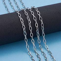 Stainless Steel Color 304 Stainless Steel Cable Chains, Unwelded, with Spool, Flat Oval, Stainless Steel Color, 7x4x0.8mm, about 32.8 Feet(10m)/roll