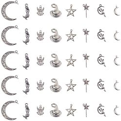 Antique Silver Tibetan Style Alloy Pendants, Mixed Shapes, Antique Silver, 40pcs/set
