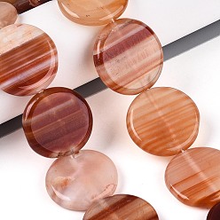 Red Agate Окрашенные натуральный красный агат бисер пряди, плоско-круглые, 24~28x4.5~7 мм, отверстие : 1.2~1.5 мм, около 16 шт / нитка, 16.14~16.73'' (41~42.5 см)