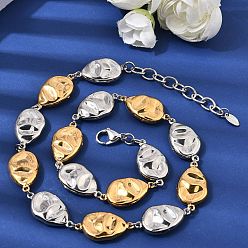 Золотой & Цвет Нержавеющей Стали Двухцветная цепочка из хирургической нержавеющей стали с плоскими текстурированными звеньями в форме капли., золотые и нержавеющая сталь цвет, 316 дюйм (16.93 см)