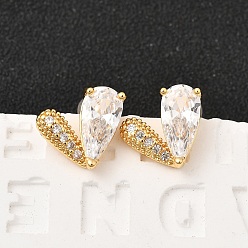 Настоящее золото 18K Серьги-гвоздики из латуни с прозрачным фианитом и прозрачным фианитом, с 316 хирургическим стержнем из нержавеющей стали, без никеля , реальный 18 k позолоченный, 10x12 мм