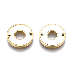 Real 14K Gold Plated 304 Stainless Steel Links Connectors, with Shell, Flat Round, Seashell Color, Real 14K Gold Plated, 12x1.5mm, Hole: 0.9mm