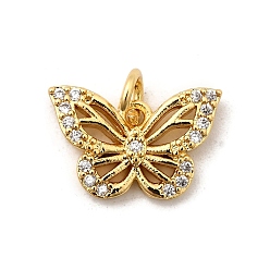 Настоящее золото 18K Латунные микро проложить кубического циркония подвески, бабочки прелести, без свинца и без кадмия, долговечный, с целью перехода в кольце, реальный 18 k позолоченный, 9x14x2 мм, отверстие : 3 мм