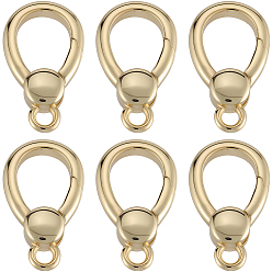 Настоящее золото 18K 6шт. латунные пружинные кольца-затворы, слеза, без кадмия и без свинца, долговечный, реальный 18 k позолоченный, 16x9x3.5 мм, отверстие : 1.6 мм