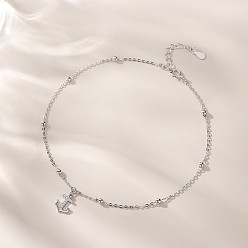 Платина Браслеты на ногу с подвесками в виде якоря из латуни с микропаве из прозрачных кубических цирконий для женщин, платина, 7-7/8 дюйм (200 мм)