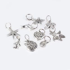 Antique Silver Tibetan Style Alloy Pendants, Mixed Shapes, Antique Silver, 13~24x9.5~23x1.5~3.5mm, Hole: 7.5mm