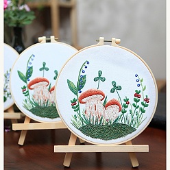 Коралловый Наборы для вышивания грибов своими руками, включая пластиковые пяльцы для вышивания, ткань, нить, швейная иголка, коралл, пяльцы: 200мм
