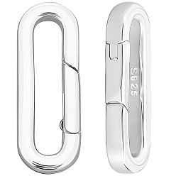 Посеребрённый 2 шт. 925 Кольца с пружинным затвором из стерлингового серебра, овальные, 925 серебро покрытием, 20x7x2 мм, 2 шт / комплект