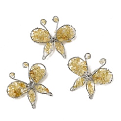 Желтый Кварц Брошь-бабочка из натурального желтого кварца, латунные и железные булавки для одежды, платина, 45~47x48~50 мм