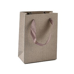 Светло-коричневый Бумажные подарочные пакеты с ручками из нейлоновой ленты., на свадьбу день рождения детский душ, переработанные пакеты, прямоугольные, загар, 12x6x16 см
