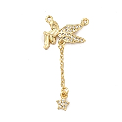 Настоящее золото 18K Латунные микро проложить кубического циркония подвески, ангельские прелести, долговечный, без никеля , реальный 18 k позолоченный, 32.5x15x2.5 мм, отверстие : 1 мм