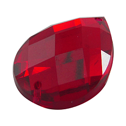 Темно-Красный Шить на горный хрусталь, акриловые горный хрусталь, два отверстия, аксессуары для одежды, темно-красный, слеза, шириной около 15 мм, 21 мм длиной, толщиной 5 мм , отверстие : 1 мм