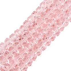 Pink Transparente Glasperlen Stränge, Rondell, facettiert, rosa, 7.5~8x5 mm, Bohrung: 1~1.2 mm, ca. 77~81 Stk. / Strang, 14.96~17.32 Zoll (38~44 cm)