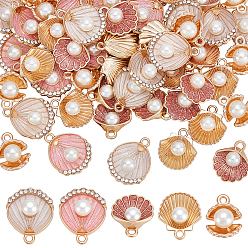Mixed Color 50Pcs 5 Styles Zinc Alloy Enamel Pendants, with Rhinestone and ABS Imitation Pearl, Shell Charm, Golden, Mixed Color, 13~29x16.5~18mm, 10pcs/style