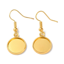 Золотой Железные крючки для сережек с покрытием стойки, ушная проволока с круглым лотком, плоские круглые серьги, золотые, 33.5 мм, лоток : 12 мм, 22 датчик, штифты : 0.6 мм