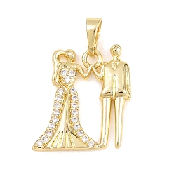 Настоящее золото 18K Подвески из латуни с микро-паве ко Дню святого Валентина, прозрачные циркониевые подвески, пара прелестей, без кадмия и без свинца, реальный 18 k позолоченный, 19.5x18x2.5 мм, отверстие : 3x6 мм