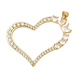 Настоящее золото 18K Латунные микропаве прозрачные подвески с фианитом, сердце прелести, долговечный, стойки покрытие, с эмалью, без свинца и без кадмия, реальный 18 k позолоченный, 32x43.5x4 мм, отверстие : 4x3.5 мм