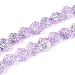 Сливовый Гальванические стеклянные бусины, роза, с полным покрытием цвета радуги, слива, 12.5~13x14.1x9.5~9.8 мм, отверстие : 1 мм, около 49~51 шт / нитка, 22.83~23.62'' (58~60 см)