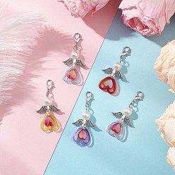 (52) Непрозрачная лаванда АБС-пластик имитация жемчуга и прозрачные акриловые подвески украшения, крылья и сердце, со сплавочной фурнитурой, разноцветные, 47.5 мм, Кулон : 33.5x22.5x8 мм