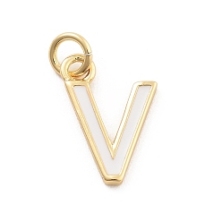 Letter V Стойки обшивки латунные подвески, с эмалью и кольцом для прыжков, без кадмия и без свинца, долговечный, реальный 18 k позолоченный, буквы, Буква V, 12x8.5x1 мм, отверстие : 2.5 мм