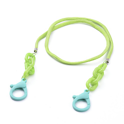 Vert Jaune Objets à double usage personnalisés, colliers ou chaînes de lunettes, avec cordes en polyester et spandex, embout cordon de fer, anneaux de liaison en acrylique et fermoirs à pince en plastique, vert jaune, 26.77 pouce (68 cm)