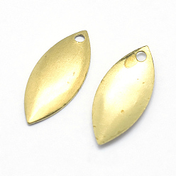 Raw(Unplated) Brass Pendants, Leaf, Lead Free & Cadmium Free & Nickel Free, Raw(Unplated), 16x7x1mm, Hole: 1mm