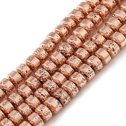 Гальванический Розовый Золотой Гальванические бусины из натуральной лавы, диск, Heishi бусы, покрытием из розового золота, 4x3 мм, отверстие : 1 мм, около 127 шт / нитка, 15.75 дюйм(40см)