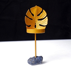 Лист Металлические подсвечники, с натуральными голубыми пятнами яшмы в основании, лист, 170x70 мм