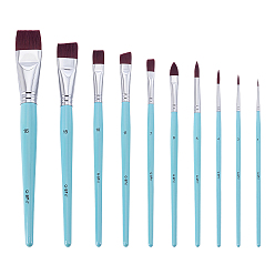 Dark Turquoise 10Pcs Nylon Artist Watercolor Painting Makeup Brush Set, with Wood Handle, Dark Turquoise, 17.8~21.5x0.4~2.5x0.4~1.6cm