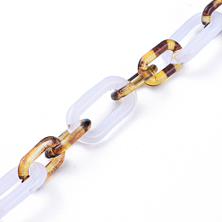 Белый Акриловые цепочки Фигаро ручной работы, Имитация драгоценных камней в стиле и леопардовый принт, овальные, для изготовления ювелирных изделий, белые, ссылка: 20.5x11x3 mm, 14x8x2 мм, 39.37 дюйм (1 м) / прядь