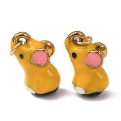 Oro 304 colgantes de acero inoxidable, con esmalte, encantos del elefante, revestimiento de iones (ip), dorado, oro, 15.5x9x6 mm, agujero: 3 mm