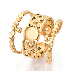 Настоящее золото 18K 304 компоненты манжетного кольца из нержавеющей стали, установка круглого кольца, ионное покрытие (ip), реальный 18 k позолоченный, лоток : 6 мм, 20 мм, регулируемый