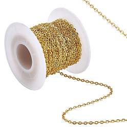 Golden 15M Iron Cable Chains, Unwelded, with Spool, Flat Oval, Popular for Jewelry Making, Important Decoration, Golden, Link: 3x2x0.6mm