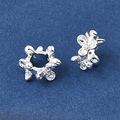 Серебро Латунь микропаве прозрачный кубический цирконий европейский бисер, бусины с большим отверстием, Кольцо с цветком, стойки покрытие, долговечный, серебряные, 9x9x5.5 мм, отверстие : 4 мм