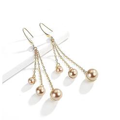 Champagne Yellow Vintage Imitation Pearl Dangle Earrings, Brass Chains Tassel Earrings for Women, Champagne Yellow, 72.5x14mm, Pin: 0.8mm