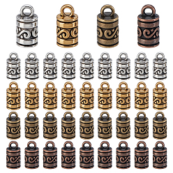 Mixed Color 200Pcs 4 Styles Tibetan Style Alloy Cord Ends, Column, Mixed Color, 9~12.5x5.5~7mm, Hole: 2mm, 50pcs/style