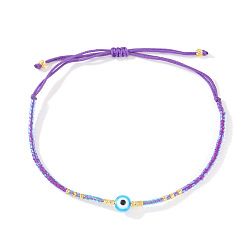 Темно-Фиолетовый Плетеные браслеты из стеклянных бус, ювелирные изделия из смолы от сглаза для дружбы пары, темно-фиолетовый, внутренний диаметр: 11 дюйм (28 см)