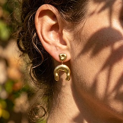 Real 18K Gold Plated 316L Surgical Stainless Steel Dangle Stud Earrings for Women, Horseshoes, Real 18K Gold Plated, 40x22mm