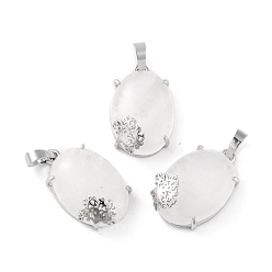 Quartz Crystal Natural Quartz Crystal Pendants, with Platinum Tone Brass Findings, Cadmium Free & Lead Free, Oval with Tree, 28~29.5x18.5x9.5mm, Hole: 8x5mm