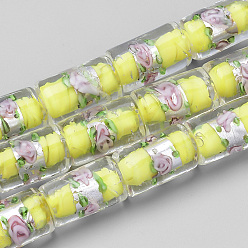 Yellow Handmade Silver Foil Lampwork Beads, Column, Yellow, 17x10x10mm