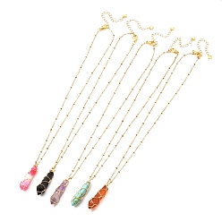 Смешанные камни Двойное ожерелье с кулоном из драгоценных камней, подвеска из медной проволоки и колье из 304 фурнитуры из нержавеющей стали, золотые, пуля, 15.94 дюйм (40.5 см)