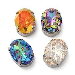 Платина Шить на горный хрусталь, многожильные звенья из стекла, хрусталя и стразов, с настройками латуни, аксессуары для одежды, граненые, овальные, разноцветные, платина, 18x13x7.5 мм, отверстие : 1.2 мм